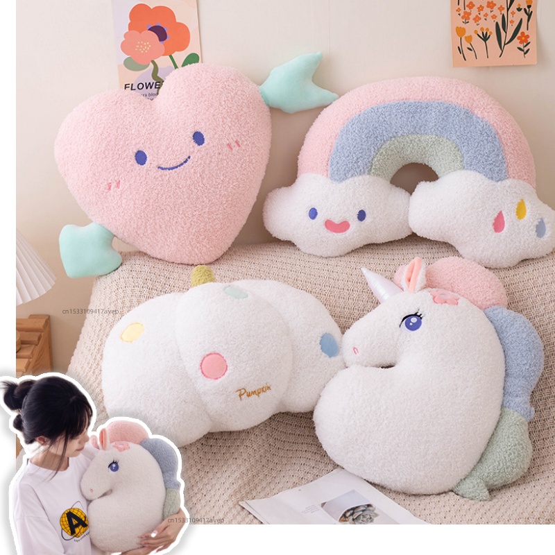 Unicorn Stuffed Toy - Мягкая плюшевая подушка с радужной улыбкой,