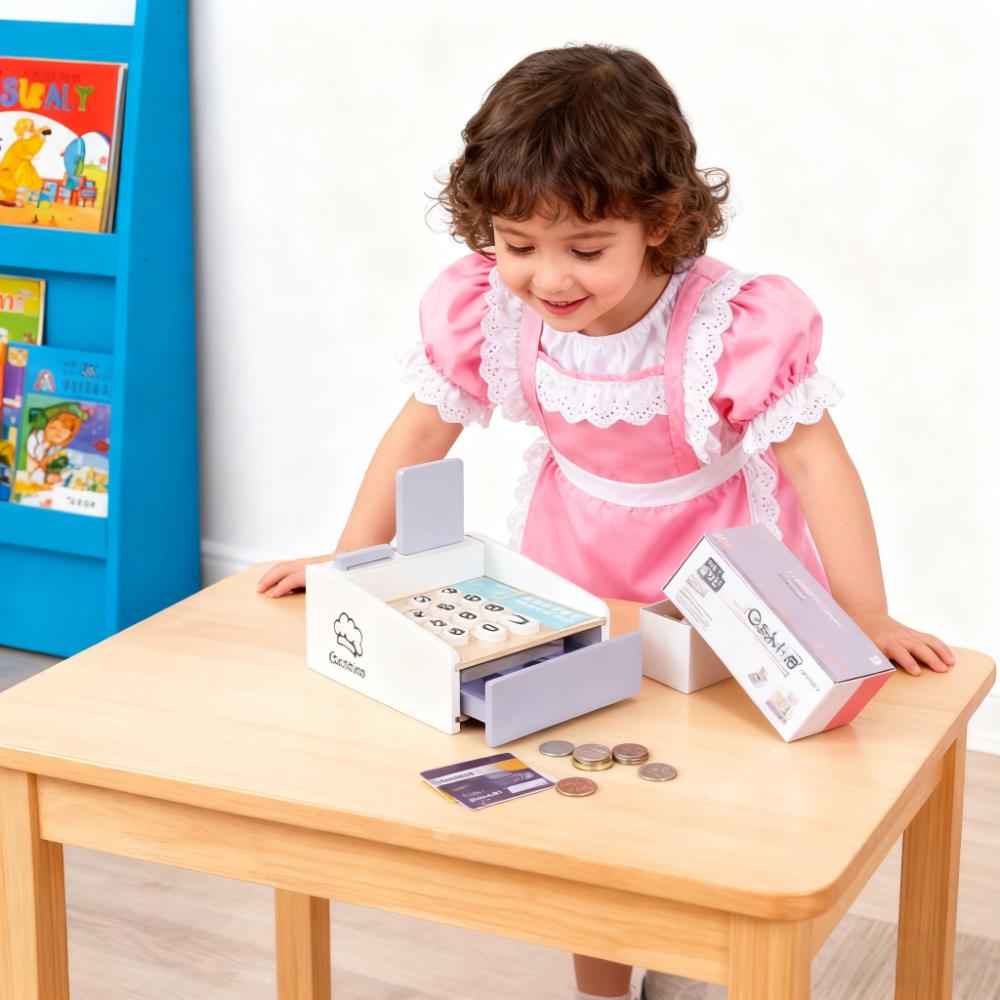 Toy Cash Register - Деревянный детский кассовый аппарат, набор для