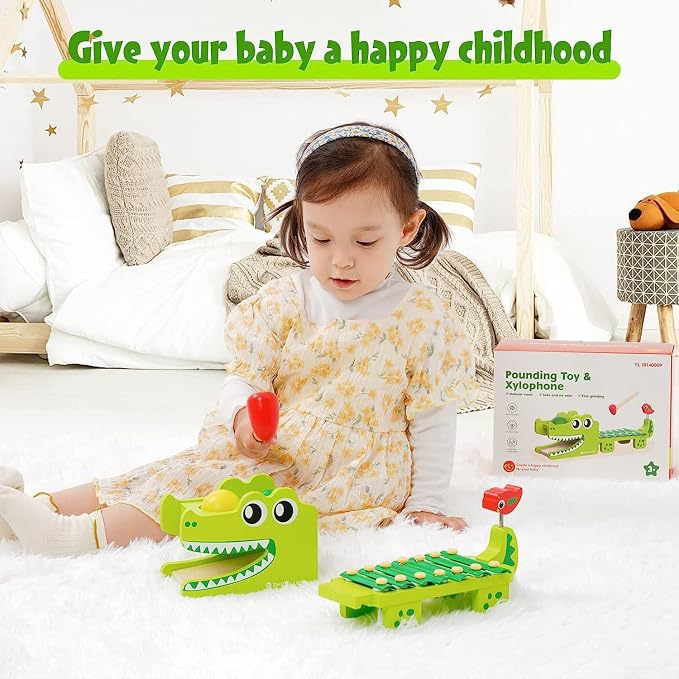 Kids Toys Xylophone - Деревянный ксилофон-крокодил Монтессори, игра с молоточком